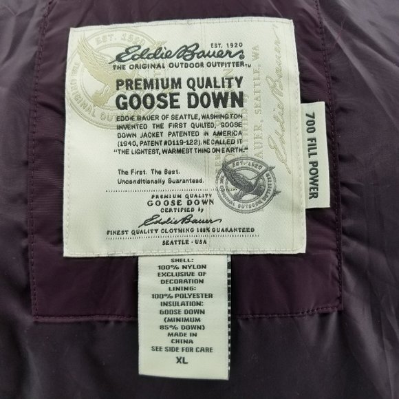 Eddie Bauer Purple EB700 Premium Goose Down Puffer Jacket Women's Size XL - Picture 11 of 11